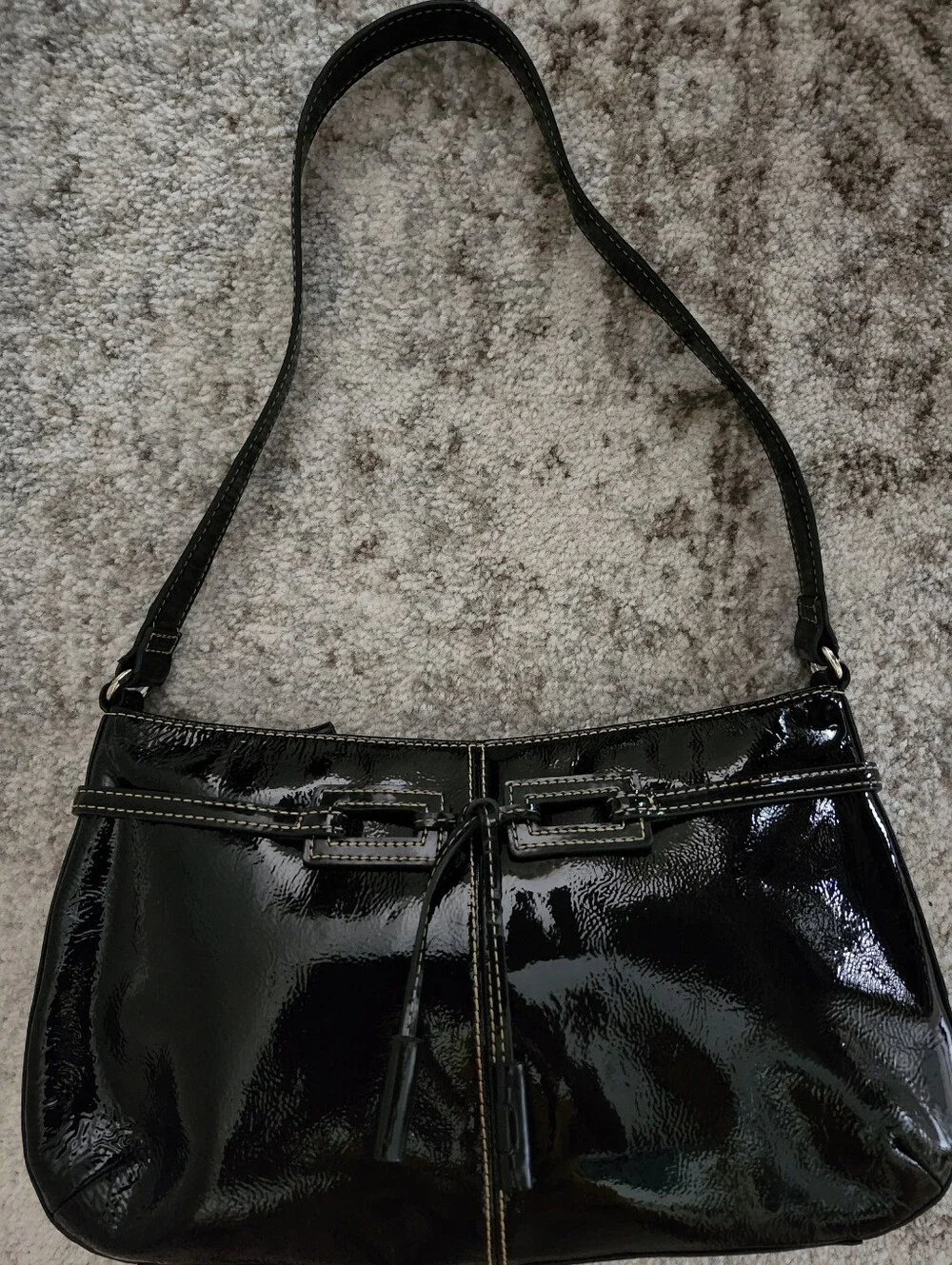 The Sak Black Patent Shoulder Bag with Contrast Stitching New No Tag